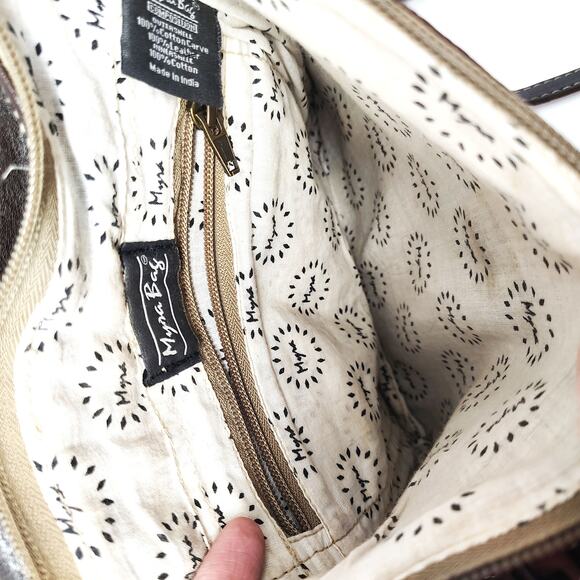 Myra Bag Aztec Motif Leather Fringe Purse Boho Western Brown Red Crossbody Bag - Picture 8 of 9